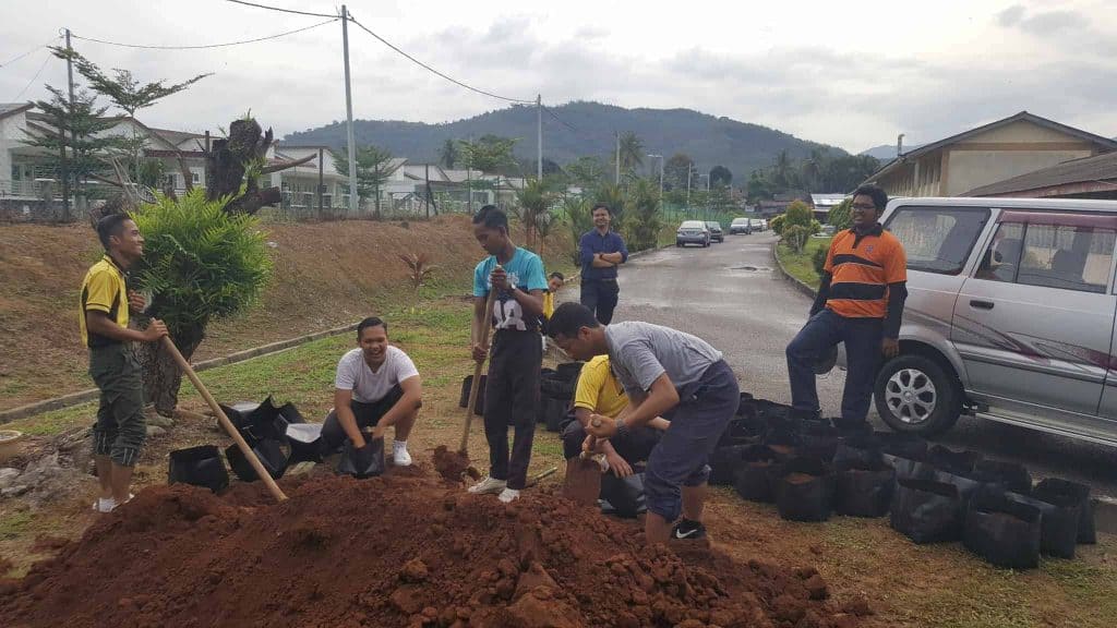 Aktiviti mengadun medium tanaman.